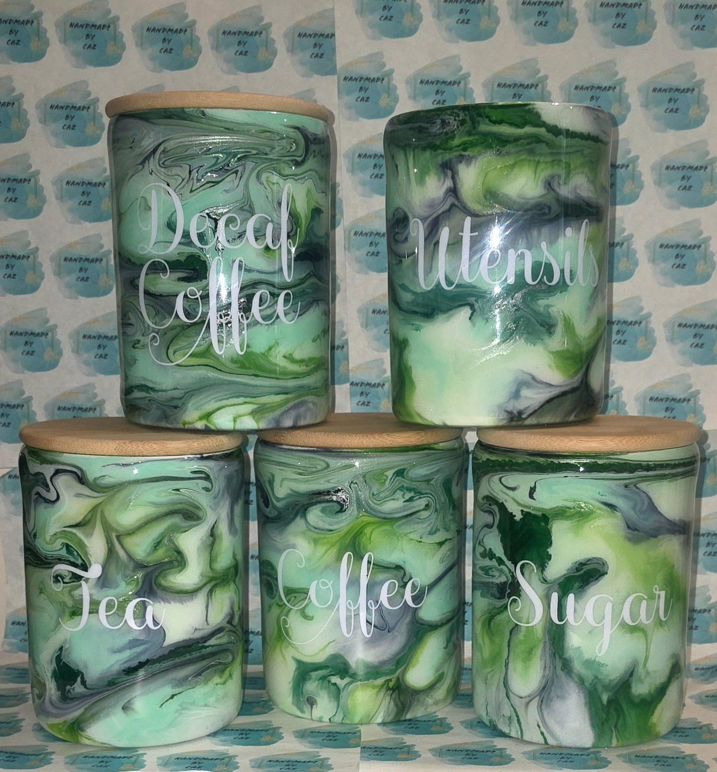 Custom Tea, Coffee, Sugar Canisters (Pictures is EXAMPLE ONLY)
